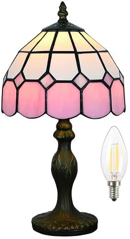 Bidesen 8-Zoll Tiffany-Stil Tischlampe, Vintage, Handgefertigter Buntglas-Schirm, mit Glühbirne, für Schlafzimmer, Arbeitszimmer und Büro