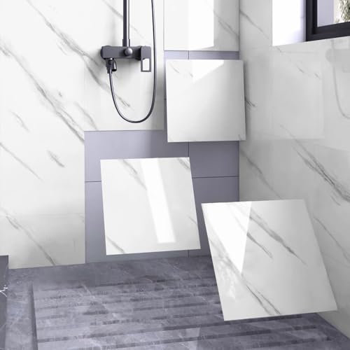 Chejiaye Lot de 10 panneaux muraux en marbre pour décoration murale intérieure, papier peint à décoller et coller pour cuisine, douche, salle de bains, salon, 30 x 30 cm (blanc)
