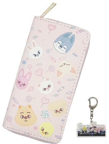 Educatgame Kpop Geldbörse mit Taschen-Charm, niedliches Kunstleder, lange Brieftasche/Clutch-Geldbörse, niedliches Zeug/Zubehör oder Geschenk für Teenager-Mädchen & Frauen, Mehrfarbig, Cartoon