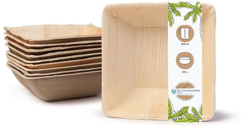 BIOZOYG 300x bol carré en feuille de palmier 300 ml 13 cm - Assiette à soupe et bol à salade compostable - Vaisselle de fête durable