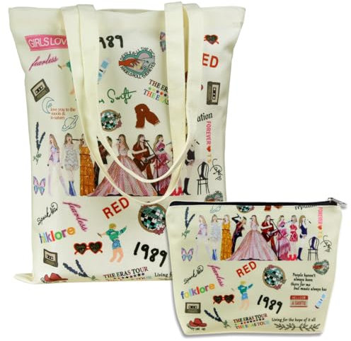2pcs Sänger Musik Liebhaber Tote Bag und Make-up Bag Album Name Idee Portable Tote Bag Kosmetische Tasche Lagerung Reise Organizer Geschenk für Frauen (A)