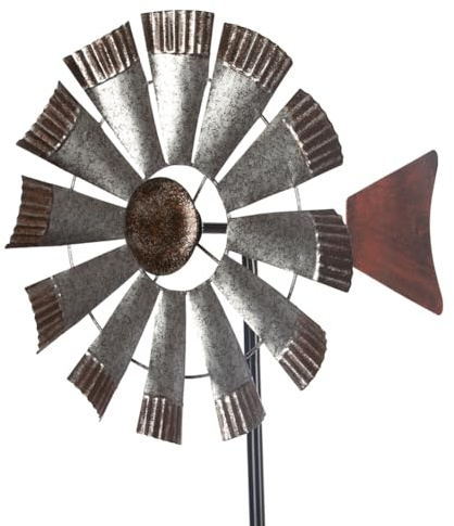 Wind Spinners Outdoor，Metal Vintage Style Single Sided Silver Windmill Kinetic Wind Spinner for Outdoor Garden Patio Yard Decor,Diameter 13 Inches