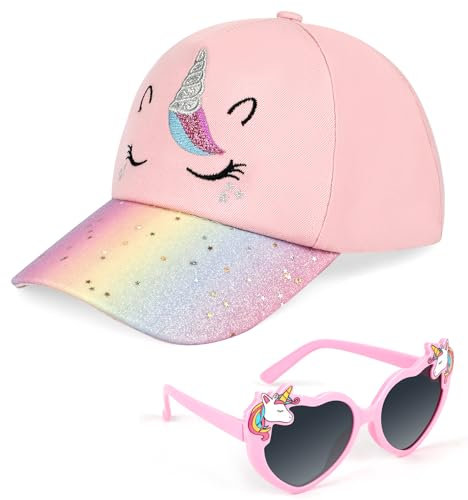 BTHRORO Unicorno Cappellini da Baseball per Bambine, Occhiali da Sole Polarizzati Regolabile Cappello Baseball Protezione UV Berretto per Ragazza Estivo Regalo