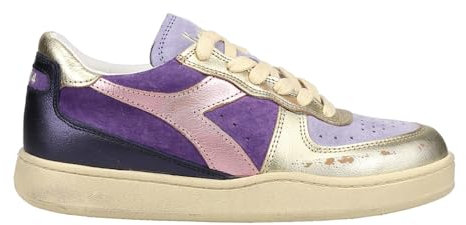 Diadora Mi Basket Damen-Sneaker, niedrig, Metall, Schweinsleder, gebraucht, Schnürschuhe, Freizeitschuhe, Violett, Violett, 39 EU