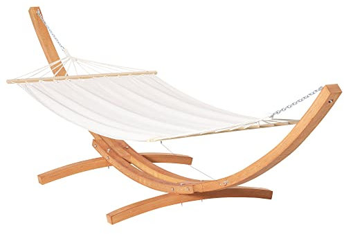 Outsunny Hamac de Jardin avec Support en Bois hamac sur Pied 1 Personne 3,92L x 1,2l x 1,1H m Coloris crème Marron