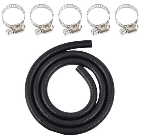 1 Meter Benzinschlauch 8mm Innendurchmesser Kraftstoffschlauch mit 5 Stücke Schlauchschellen Kraftstoffleitung für Rasenmäher, Auto, Traktor, Kleine Motoren