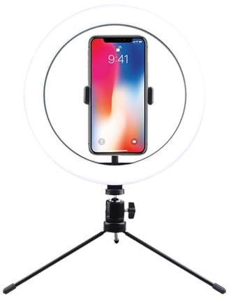 10 pollici RGB Luce di riempimento Desktop Treppiede Stand Set Telecomando Supporto per telefono Rotabile a 360 ° LED dimmerabile Ringlight da scrivania per trucco Fotografia Selfie Video Living