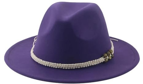 SOYNIA Fedora Trilby Filzhut Hut Hüte Für Damen Fedora Gefilzt Herrenhut Panama Lässig Vintage Western Cowboy Kette Breite Krempe 52–54 cm (Kinder) Lila