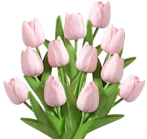 Senteen Künstlicher Blumenstrauss, 12 STK Kunstblumen, Kunstblumen Wie echt, Künstliche Blumen, Realistische Latex-Tulpe, für Hochzeitszimmer Home Hotel Party Dekoration(Kirschblüte Rosa)
