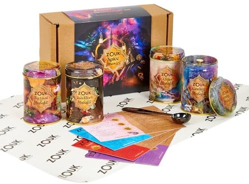 Zouk Spice Curry Kit | Indian Spice Blends | Perfect for Curry Night | Tandoori Masala, Garam Masala, Biryani Masala & Chaat Masala | Spice Gift Set | Discovery Set 4 x 60g