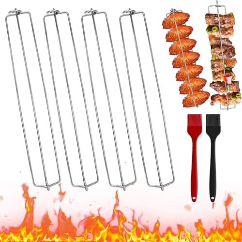 4 Piezas Brochetas Acero Inoxidable Espetos de Acero Inoxidable Pinchos Barbacoa Grillspieße Rieles para Asar Alitas de Pollo Tenedor de Barbacoa para Alitas de Pollo Picnic Acampar Barbecue