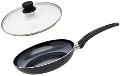 ELO 9806950 Set Aluminiumpfanne und Glaskochdeckel, Pfanne für alle Herdarten außer Induktion, Bratpfanne, PFAS-frei, Aluminium, Edelstahl, Glas, Kunststoff, 28 x 5 cm