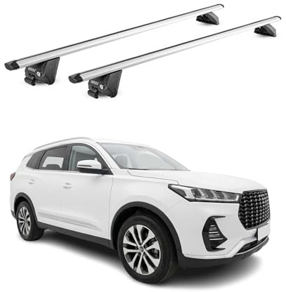 OMAC Dachträger Aluminium TÜV geprüft für MG EHS 2021-2024 – Für integrierte Dachreling – T Nut – Max 100 kg – 2 Schlösser Silber
