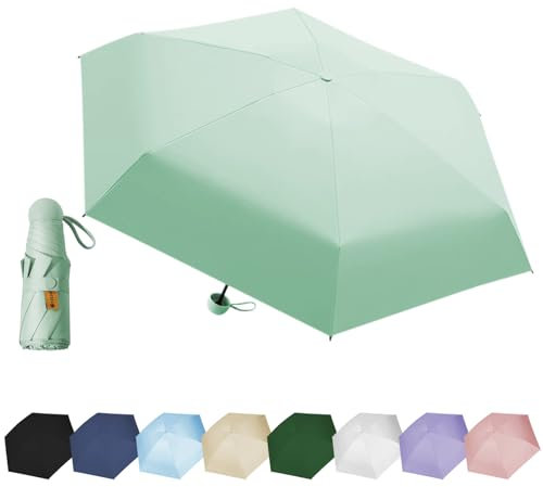 EEPLUYTY Mini-Regenschirm, Sechs-Knochen-Regenschirm, UV-Schutz-Regenschirm, Sonnenschutz-Regenschirm für den Außenbereich, Regen- oder Sonnenschein-Regenschirm, uv schutz und tragba(hellgrün)
