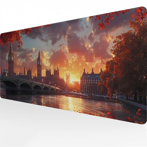 Grand Tapis de Souris de Jeu 1500x800x2 mm Coucher Soleil sur Paysage Urbain Tapis de Souris Gamer XXL Tapis de Bureau étendu Surface Spéciale Améliore la Précision pour Le Bureau et la Maison