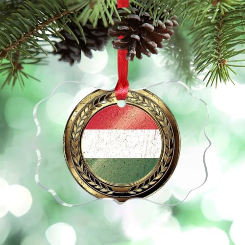 Guangpat Vintage-Medaille, Weihnachtsdekoration, 2024, Ungarn-Nationalflagge, Ornamente für Weihnachtsbäume, Acryl, Reisen, Land, Stadt, Souvenir, Neuheit, Geschenke für Urlaub, Souvenir, Hochzeit,