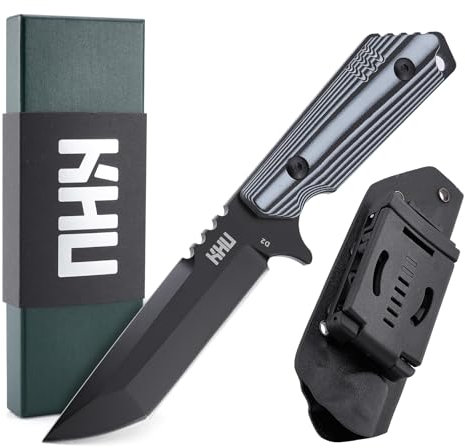 KHU Coltello a lama fissa Coltello da sopravvivenza Coltello da caccia Coltello da campeggio Coltello Bushcraft D2 Acciaio G10 Handle, All'aperto accessori With Kydex Sheath - 30A