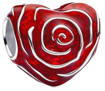 YUMINN Red Rose Heart Charms 925 Sterling Silber für Armbänder und Halsketten Anhänger Perlen Valentinstag Muttertag Schmuck Geschenke für Frauen