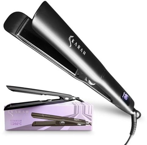 Karah Straightener Pro - Plancha del pelo profesional con placas de titanio, plancha para cabello con iones, temperatura máxima 250º para alisar y ondular, perfectas ondas surferas. Hair Straightener