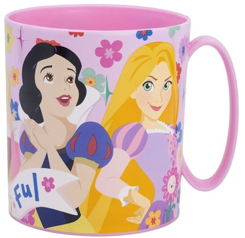 Taza infantil de plástico reutilizable para microondas de 390 ml de Princesas - Disney