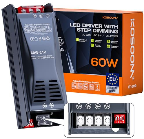 KOSOOM Transformateur LED 24v 60W 2.5A 1pcs 230V 220V Alimentation DC Transfo pour ruban LED driver dimmable alimentation basse tension transfo pour power supply tranformateur alim 24v