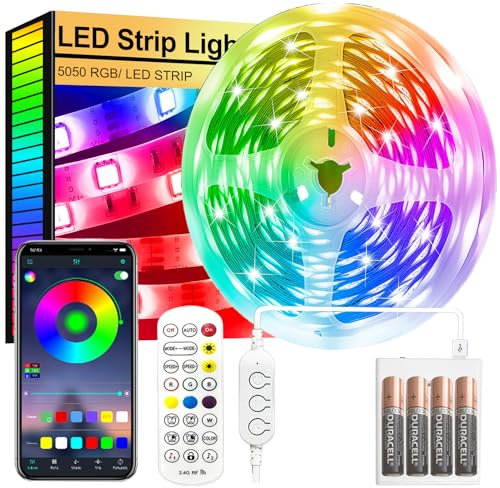 FUPT LED Streifen Batterie,5 Meter 150 LED Klebe Streifen,Batteriebetrieben,Bluetooth Musik Sync Timer-Einstellung Dimmbar Farbwechsel Led Lichterkette Lichtband Leiste Band für Zimmer Partei deko