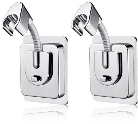 Lot de 2 supports de pommeau de douche autocollants – Support réglable à 360° sans perçage étanche pour carrelage, verre et marbre – Avec tampon adhésif puissant pour salle de bain et douche