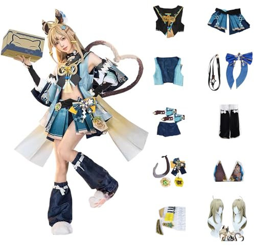 Genshin Impact Cosplay Kirara Kostüm Spielcharakter Outfit mit Perücke Halloween Dress Up Uniform Anzug für Frauen