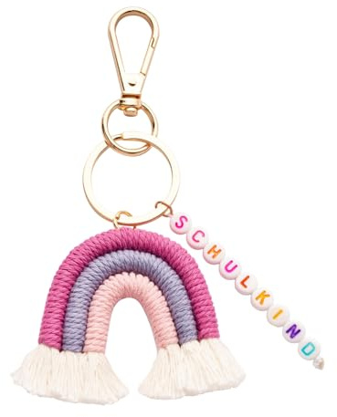 FUGLUS Boho Regenbogen Schlüsselanhänger, Makramee Weben Regenbogen Quaste Schlüsselanhänger Regenbogen, Tasche Anhänger Keychain für Frauen Mädchen