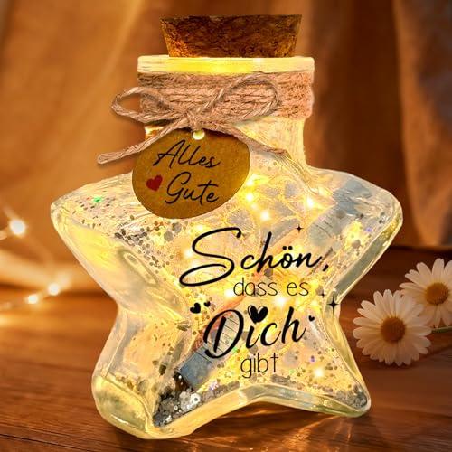 Personalisierte Geschenke für Frauen - LED Flaschenlicht mit Schön dass es Dich gibt, Geldgeschenke Geburtstag, Geldgeschenke Verpackung für beste Freundin, Freundin | zu Valentinstag & Muttertag