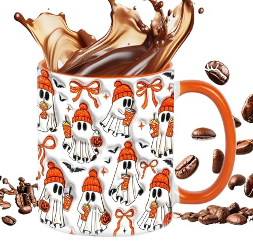 Taza de Halloween | Espíritu flotante espeluznante vaso de cerveza de cerámica | 350 ml Vaso con mango ergonómico Leche Café Agua Hielo Té Cerveza
