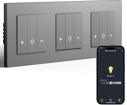 BSEED Tripel Smart Zigbee Dimmschalter Unterputz, Smart Dimmer Lichtschalter Kompatibel mit Alexa/Google Home/Tuya, PC Rahmen, Benötigt Nullleiter & Zigbee-Gateway, Grau