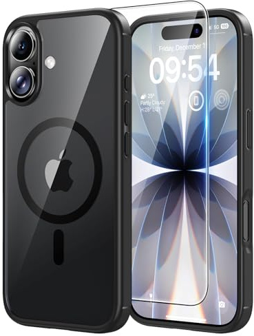 TAURI für iPhone 17 Hülle 6,3 mit Schutzfolie - Schwarz | Kompatibel mit MagSafe, Schutz nach Militärstandard, [Anti-Vergilbung] Stoßfest Transparent Magnetisch Handyhülle
