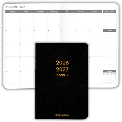 2026-2027 Pocket Planner | Small A6 Size - Fits in Your Bag | Two-Year Calendar | Premium 120gsm Paper | Portable & Durable Design (Mono)