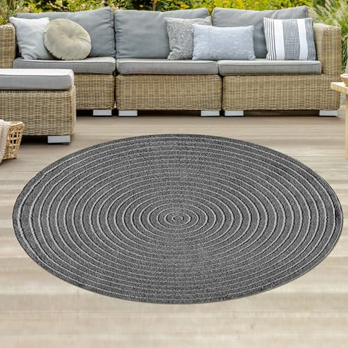 Teppich-Traum In- & Outdoor Teppich Rund Kreisstruktur Anthrazit Ø 120 cm