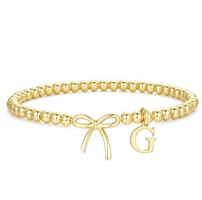 TINGN Armband Damen Gold - 14K Vergoldet Schleifen Armband mit Buchstaben A-Z Golden Armbänder Mädchen Perlen Damen Geburtstagsgeschenk für Frauen Teenager Mädchen Geschenke