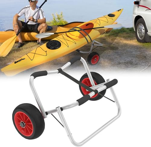 Aufun Kajakwagen 100KG, Faltbarer Alu Kanuwagen Bootswagen Transportwagen mit 2 PU-Räder & Spannriemen Surfwagen Transportwagen Bootstrailer für Schlauchboot Kanu Kaja, Paddleboards, Jon-Booten