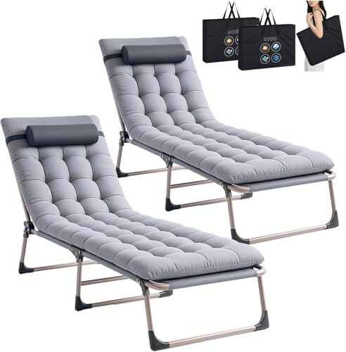 KernGut Folding Lounger Sonnenliege Klappbett, Grau, 2 Stück | Gästebett Klappbar, Liegestuhl, 4 Positionen Verstellbar, Tragbares Multifunktions-Campingbett, Mit Matratze Seitentasche