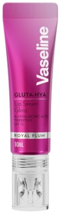 Vaseline Gluta-Hya Royal Plum Lipgloss, Lippenpflege-Serum mit Hyaluronsäure und GlutaGlow-Technologie, tönend und schützend mit LSF 15, für volle und strahlende Lippen, (Royal Plum - 1 x 10ml)
