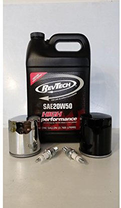 Custom Chrome Kit Tagliando per Harley Davidson TWIN CAM dal 1999 al 2017 (Olio motore RevTech, Filtro Olio MCS, Candele Champion) (FILTRO CROMATO)