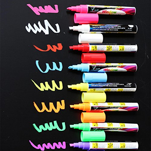 Starsouce 8 Pack Chalk Marker Pens 6mm Reversible Bullet & Chisel Tip Fluorescent Markers Highlighters for LED Menu Board Bistro Board AD Drawing POP Art Class Window Blackboard WhiteBoard