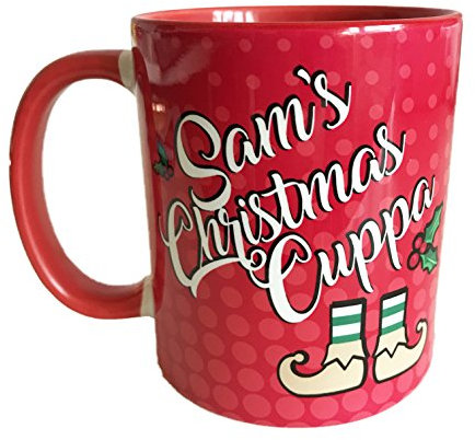 Personalised Christmas Elf Cuppa Red Inner and Handle 10oz Ceramic Mug, Gift for The Coffee Lover, Gifts for her, for him, Stocking Filler