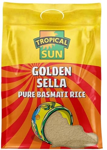 Tropical Sun Golden Sella Basmati Rice | Premium Basmati 5kg | Long-Grain Perfect for Fluffy & Flavorful Every Time (Pack of 1).
