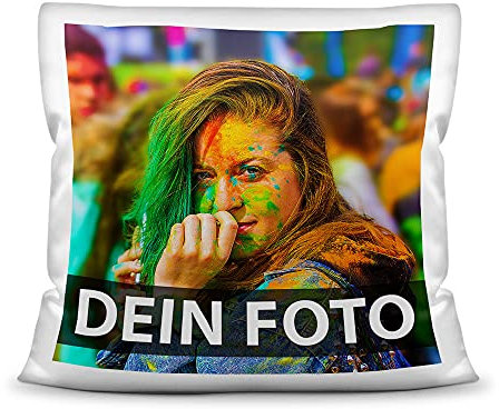 Foto-Kissen Selbst gestalten (40 x 40 cm) - weiß - mit Foto individuell Bedruckt/Inkl. Kissenfüllung / 100% Polyester/Personalisierte Geschenk-Idee/Kopfkissen mit eigenem Foto