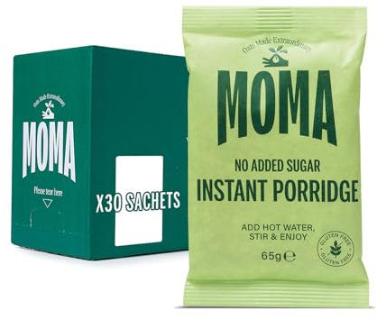 MOMA Porridge Sachets PLAIN (No Added Sugar) - Box of 30 x 65g - Breakfast Jumbo Oat - Gluten Free, High in Fibre, Source of Protein, Rich in Vitamin B6 - Made in UK