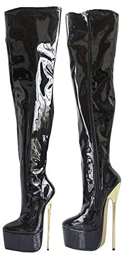 TIKENBST Tacchi Donna Alto Stivali Da 22CM Tacco Alto Con Tacco Metallico Stivali Sopra Il Ginocchio,Black-37