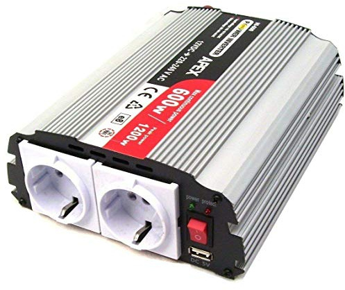 AWZ 06187 600 W/1200 W con 2 enchufes Schuko transformador de tensión 12 V USB