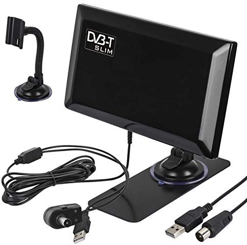 Maclean MCTV-948 Aktive Zimmerantenne DVB-T DVB-T2 Verstärkerantenne Antenne mit Verstärker Saugnapf Halterung USB 5V