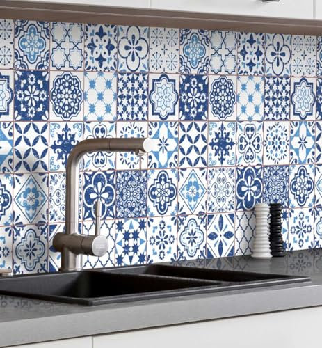 MyMaxxi Küchenrückwand Folie selbstklebend matt - einfache Montage ohne Bohren 0,4mm stark Versteift - Motiv Retro 02-60cm hoch - Spritzschutz Küche Klebefolie - Kachel Mosaik Ornament 400 x 60cm