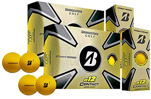 Bridgestone e12 Kontaktgolfbälle | Multipacks | Kraft-Grübchen, aktiver Beschleunigungsmantel | schnellere Ballgeschwindigkeit für gerade Distanz (zwei Dutzend, gelb)